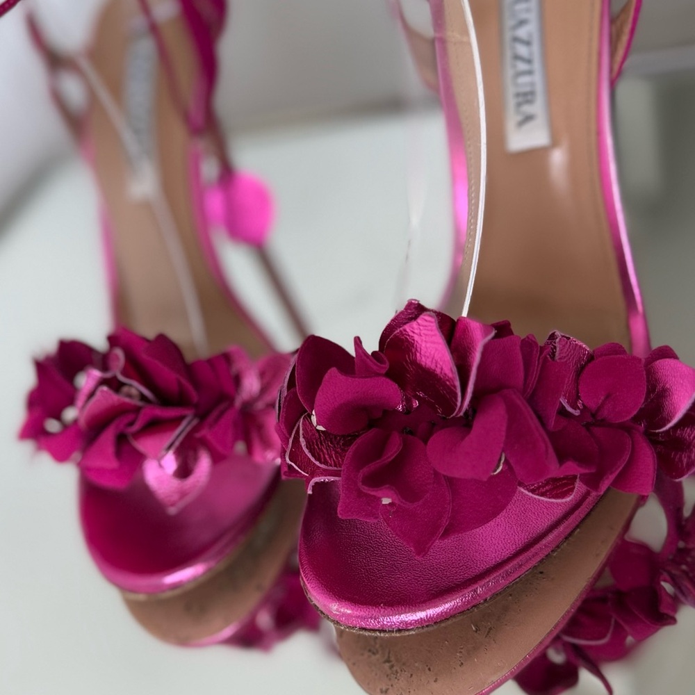 Aquazzura Pink Bougainvillea 105 Leather Sandals 38 - Picture 9 of 15